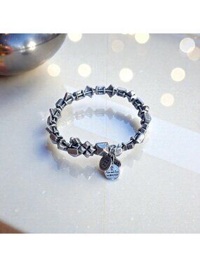 Alex and Ani Chunky Charm Wrap Bracelet With Pyramid Beads Silver Finish Expands